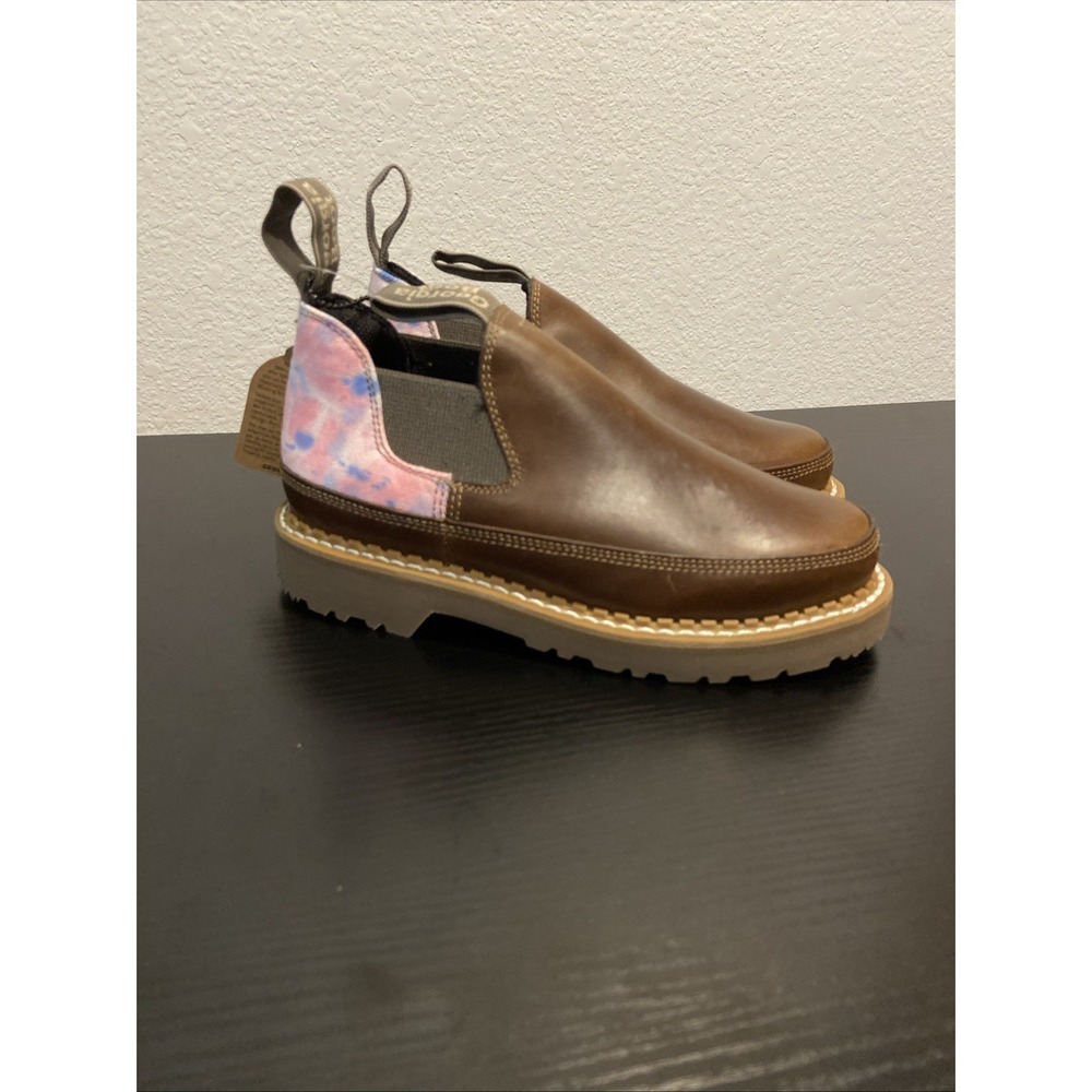 Georgia Giant Boot Women's Low Romeo Slip On Brown Leather Work Shoe 6m